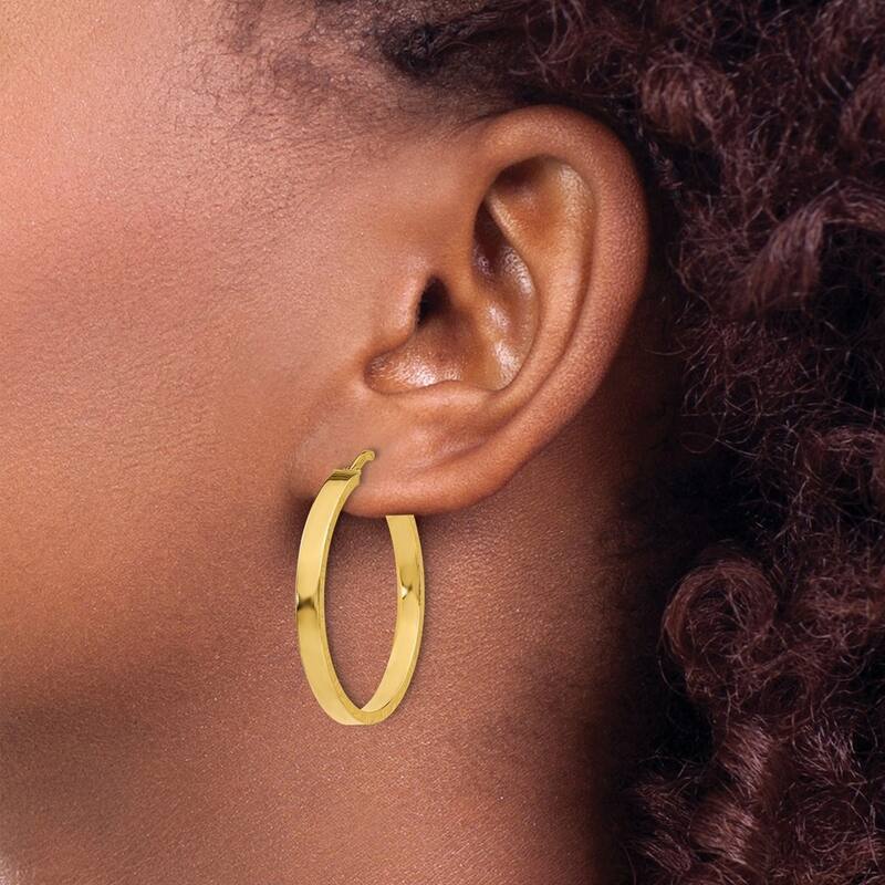 Curata 14k Yellow Gold Sparkle Cut Edge Large Polished Hoop Earrings - 30x30mm