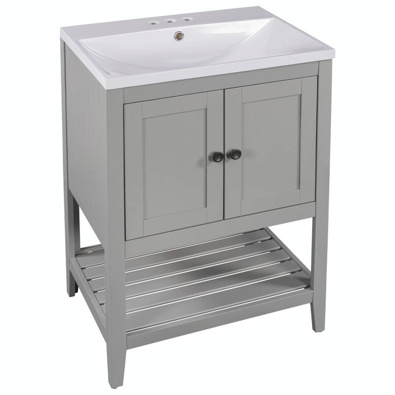 24" Bathroom Vanity with Ceramic Sink and Open Shelf