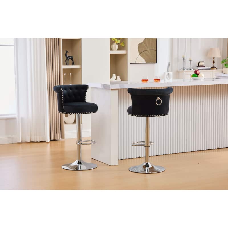 Counter Height Swivel Bar Stools Set of 2 Adjustable Velvet Upholstered Seating