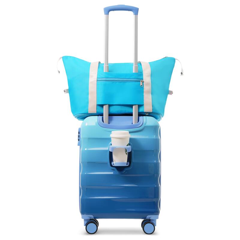 20" Carry-on Luggage with Cup Holder - Lightweight Glossy Hardshell Suitcases with Spinner Wheels, TSA Lock, Airline Approved