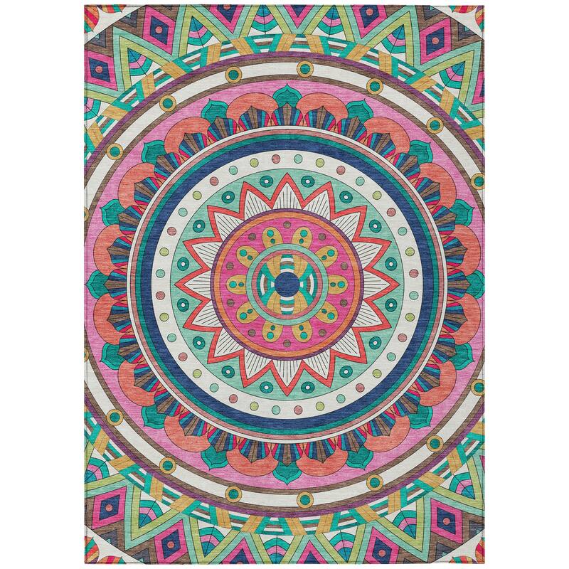 Machine Washable Indoor/ Outdoor Boho Mosaic Chantille Rug