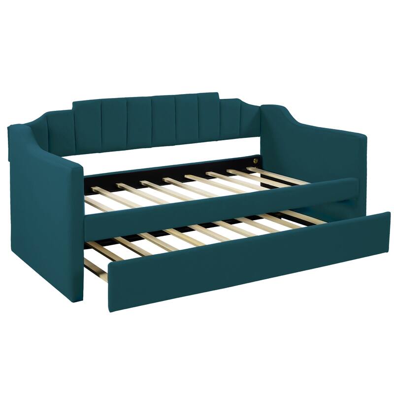 Upholstered Twin Daybed with Trundle and Curved Back Design
