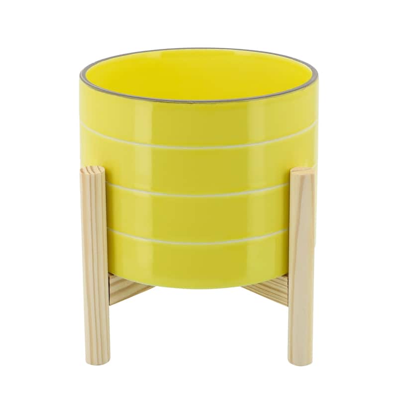 Sagebrook Home Planter with Stand - 8"x8"x9" - Yellow Striped