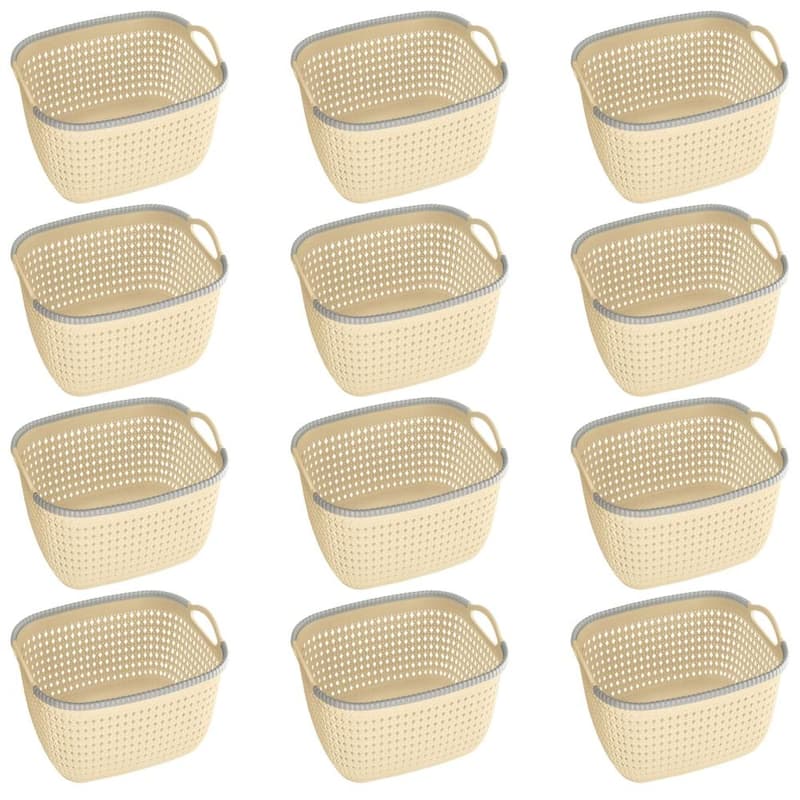 Rattan Plastic Weave Basket, Storage Bins Organizer for Closet, Shelf, Kitchen, Pantry and Bathroom -Ideal for Makeup, Cosmetics