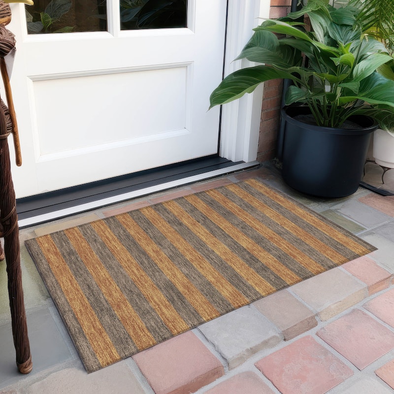 Machine Washable Indoor/ Outdoor Cabana Stripe Chantille Rug - Fudge - 1'8" x 2'6"