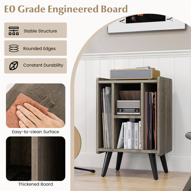 Gymax Record Player Stand w/ 4 Storage Compartments Supporting Legs