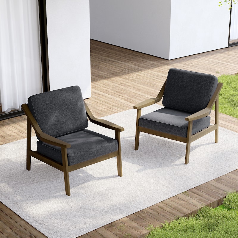 Set of 2 Outdoor Teak Wood Patio Chair with Cushion