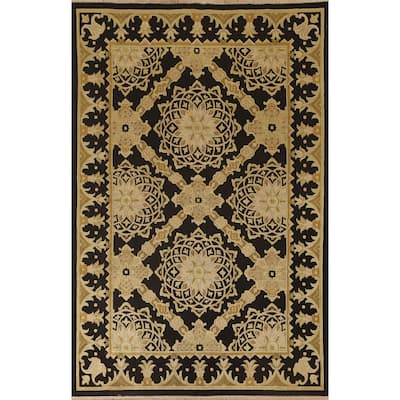 Black & Gold Agra Indian Area Rug Handmade Wool Carpet - 6'2"x 9'4"