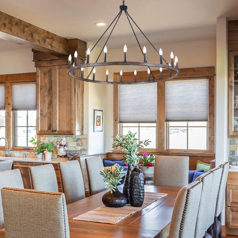 20-Light Modern Farmhouse Chandelier, 47.24 Inch Wagon Wheel Chandelier for Living Room Kitchen Island Dining Foyer
