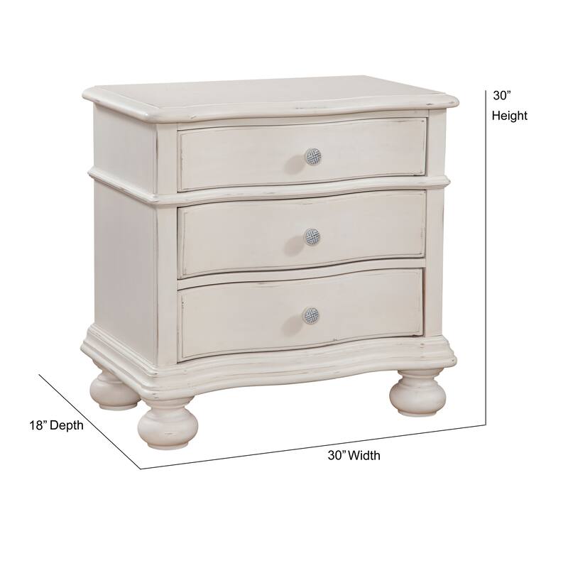 Roanoke 3-drawer Nightstand - Distressed Dove White