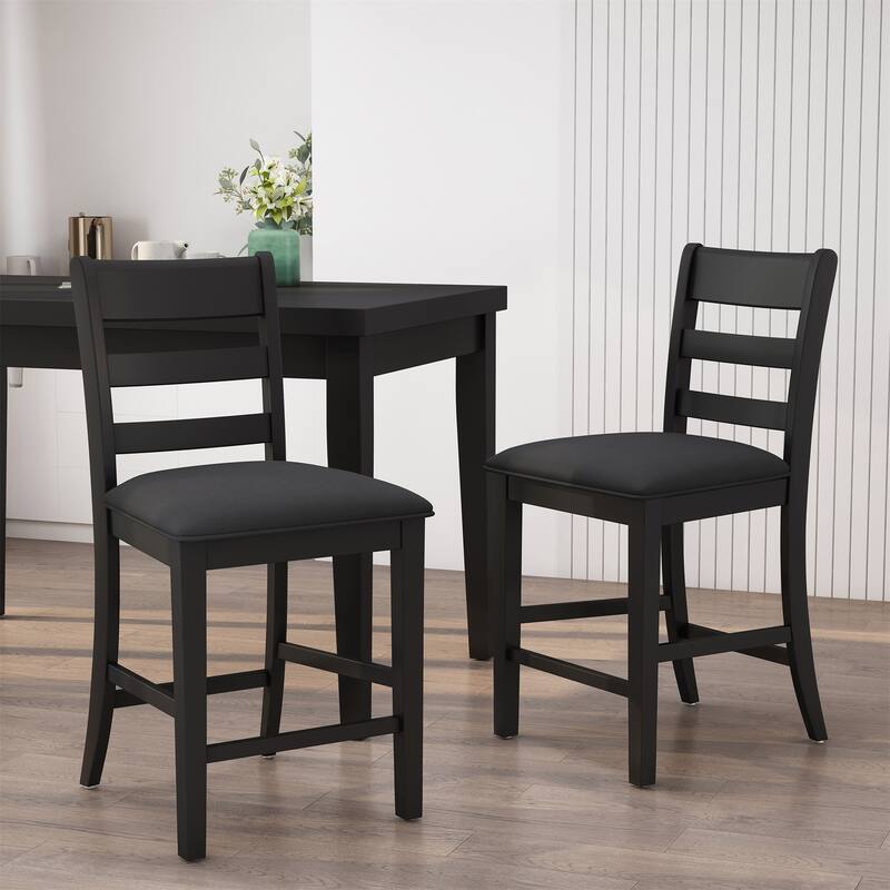 Farmhouse Upholstered Wood Counter Stools (Set of 2) - Black