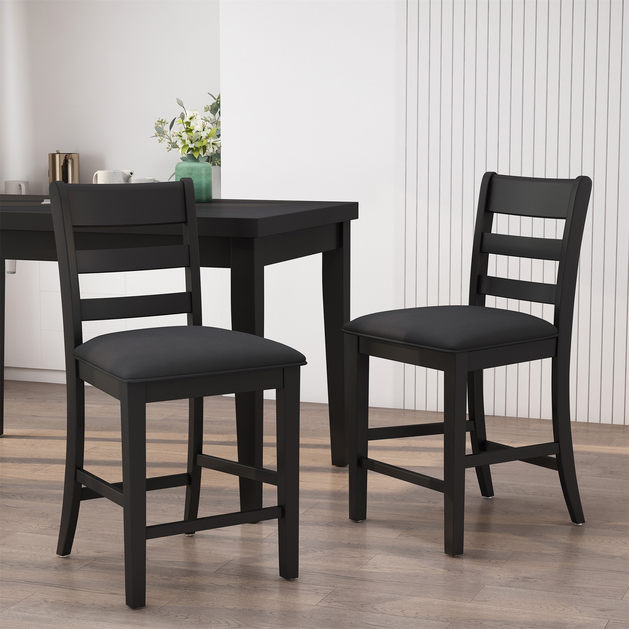 Farmhouse Upholstered Wood Counter Stools (Set of 2)