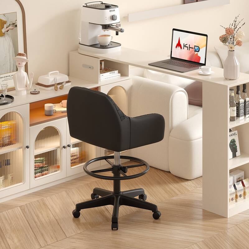 VECELO Contemporary PU Leather Drafting Chairs(Set of 2) Task Chair with Metal Frame and Back Home Ofiice Chairs