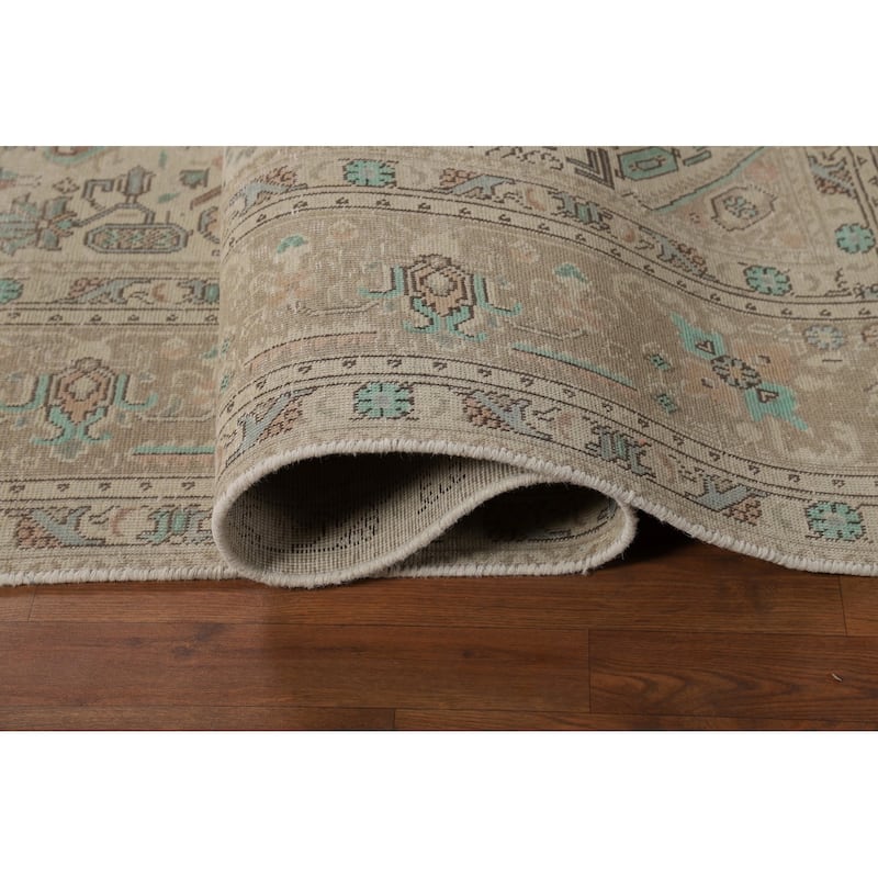 Geometric Beige Tabriz Persian Area Rug Handmade Wool Carpet - 8'0"x 11'0"