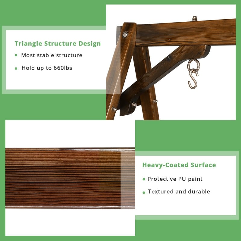 2-Person Carbonized Solid Wood Porch Swing Stand (without hanging swing)