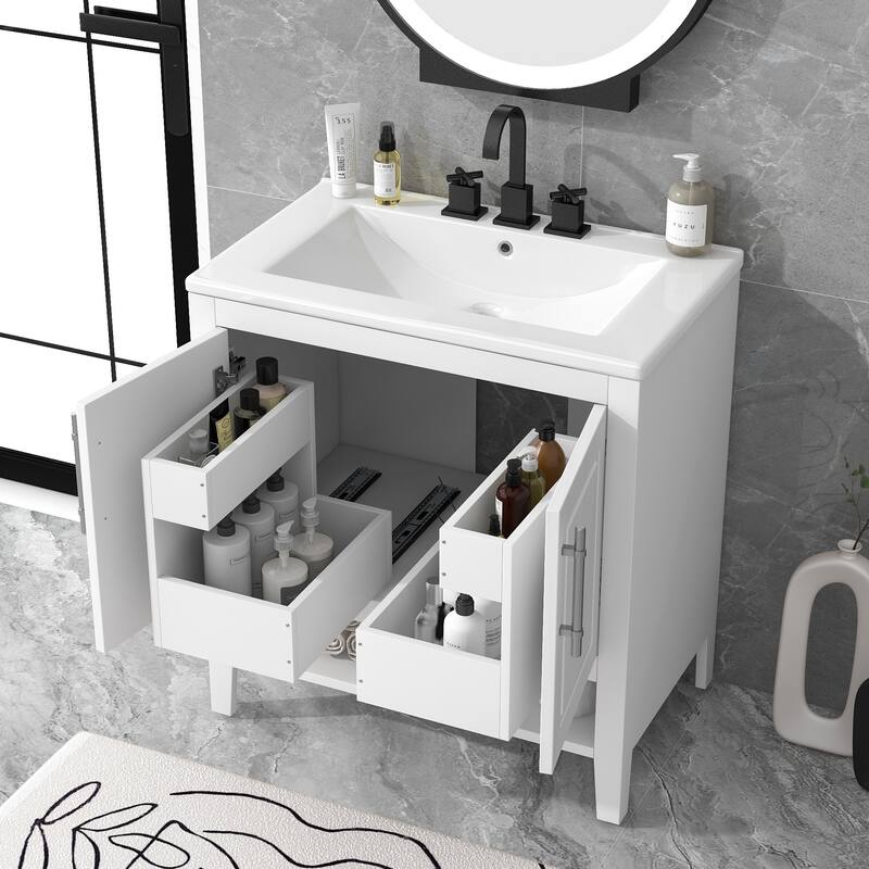30" Bathroom Vanity with Sink, Multi-functional Bathroom Cabinet with Doors and Drawers