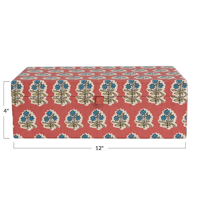 Fabric Covered Jewelry Box with Floral Pattern and Interior Mirror - 7.0"L x 12.0"W x 4.0"H