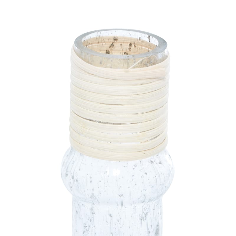 Glass Handmade Vase with Rattan Accents - Clear or Black