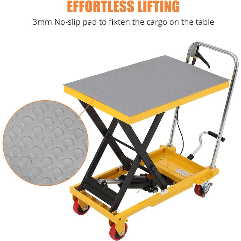 330lbs Hydraulic Lift Table Cart Single Scissor with 4 Wheels