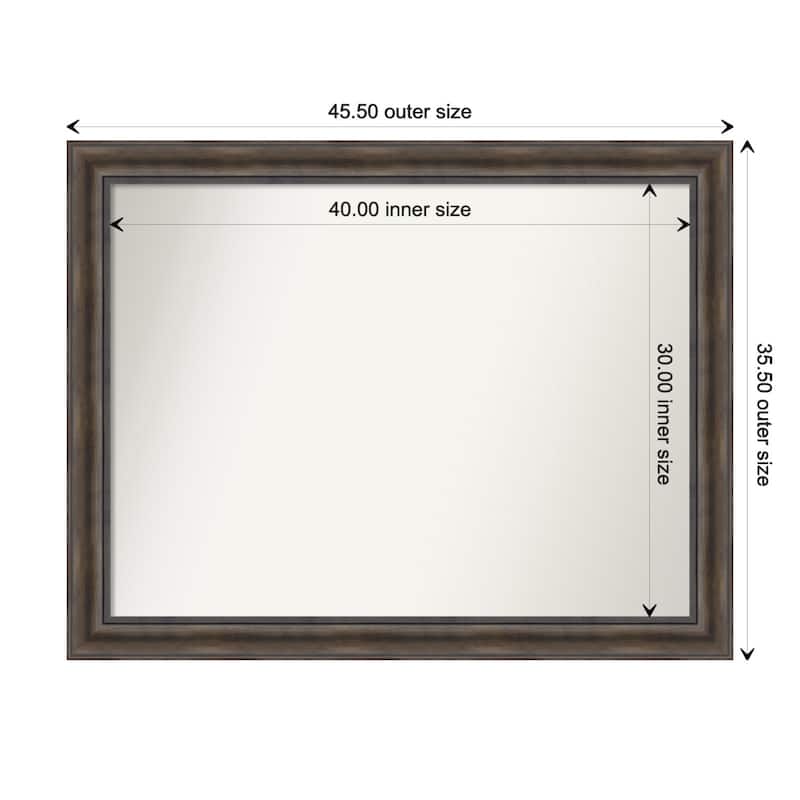 Rustic Pine Brown Framed Non-Beveled Custom Wall Mirror, Bathroom Vanity Mirror - Outer Size: 45.5 x 35.5