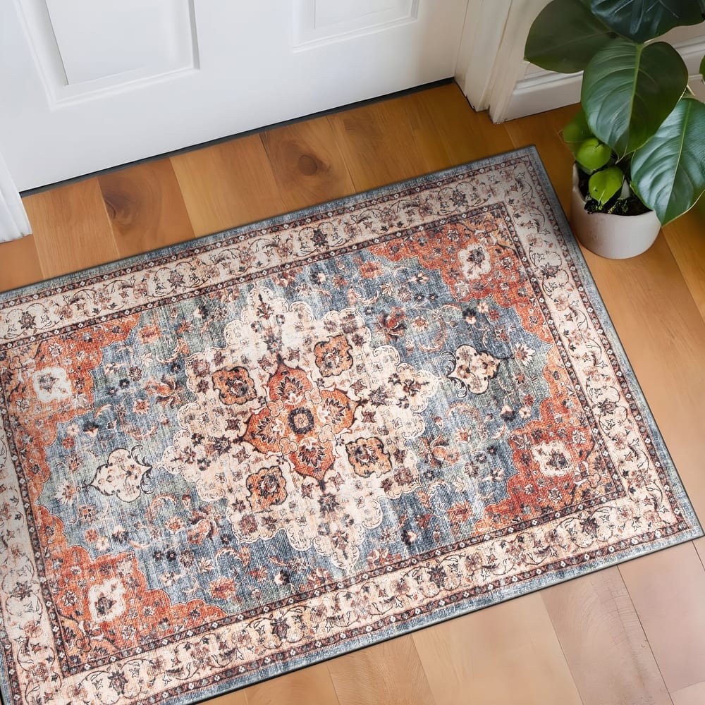 World Rug Gallery Traditional Distressed Washable Non-Slip Area Rug