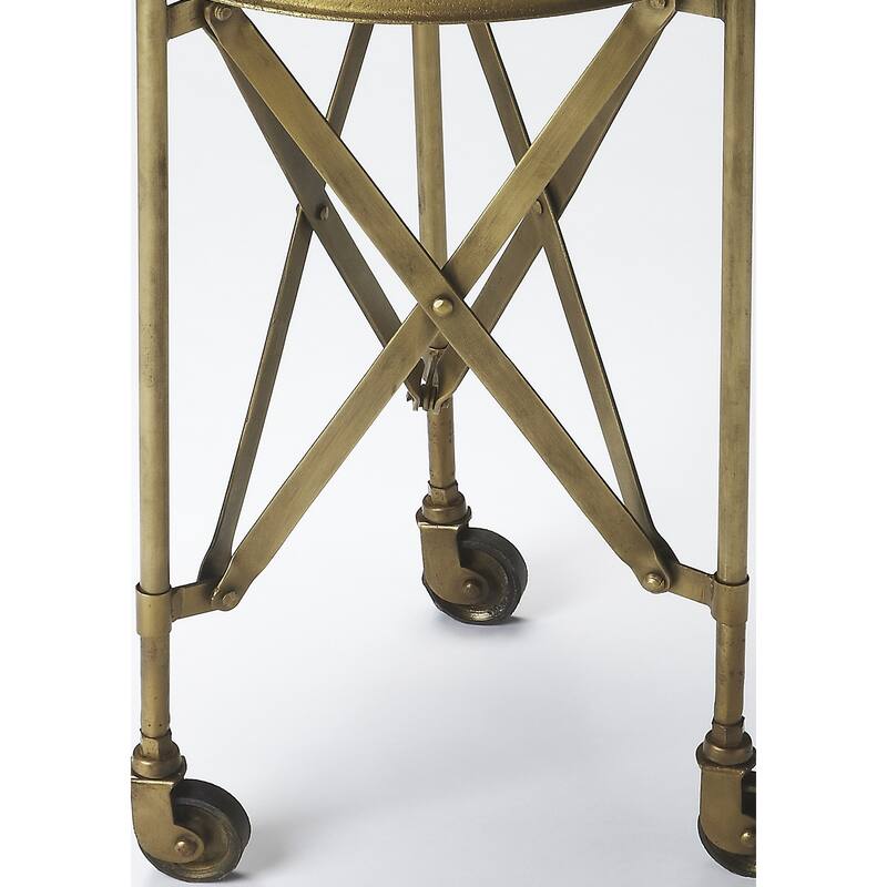 HomeRoots 24" Antiqued Gold Iron Round Rolling End Table - 14.25 in. x 23.5 in. x 14.25 in.