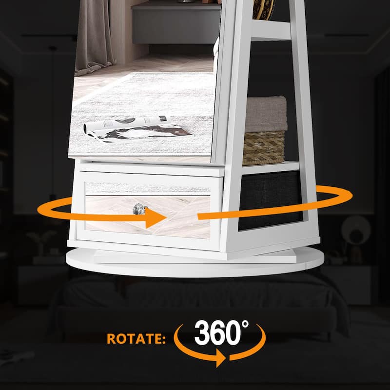 22'' Wide Rotatable Jewelry Armoire with Mirror - N/A