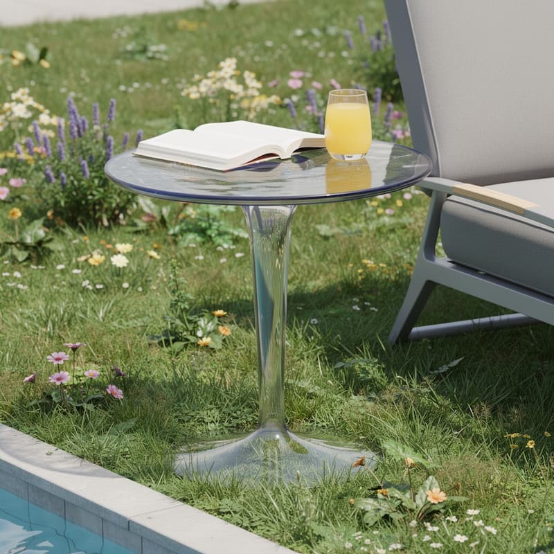 HomeRoots 20" Clear Heavy Duty Plastic Indoor Outdoor Round Pedestal End Table