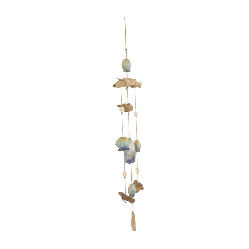 Ceramic Shell Handmade Ombre Windchime with Driftwood and Bead Accents - Blue - Roche River Decor