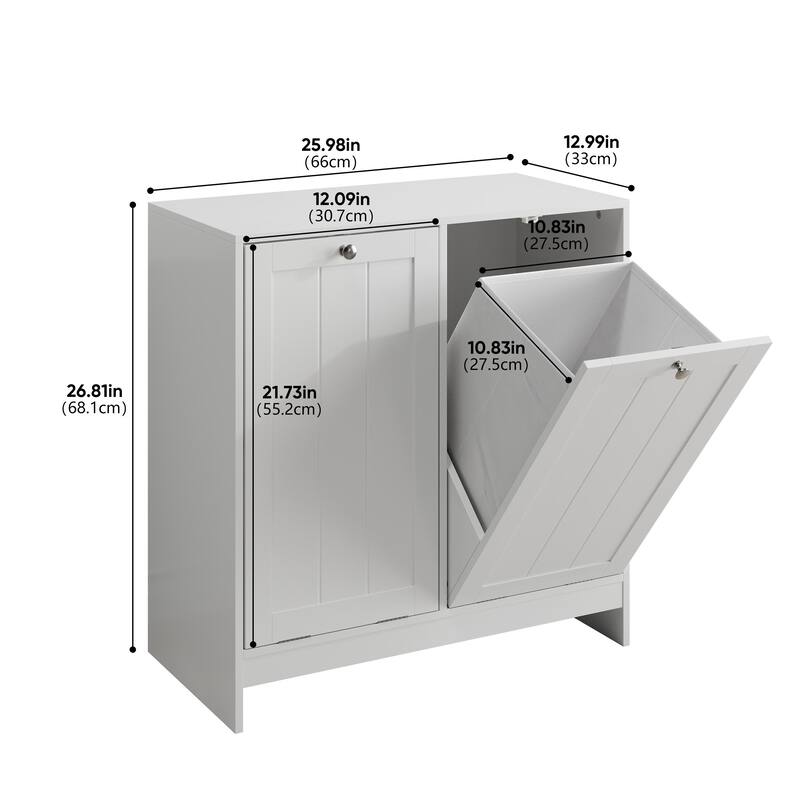 Anmytek Tilt-Out Laundry Hamper Cabinet, White, Freestanding Storage