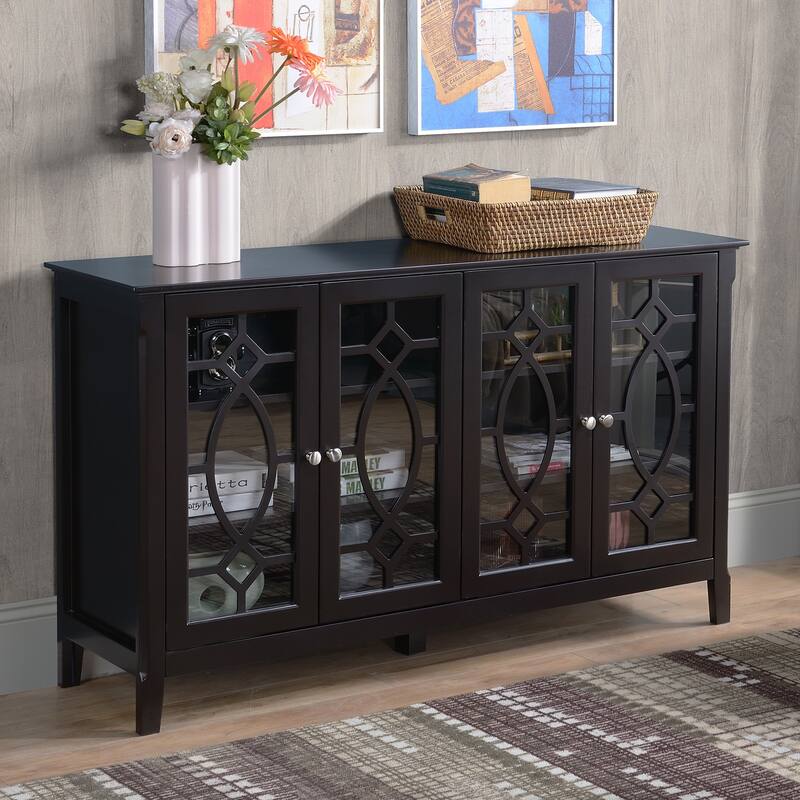 HOMCOM Wood Accent Sideboard Buffet Serving Storage Cabinet with 4 Framed Glass Doors, Adjustable Shelves - 54"W x 15.5"D x 32"H - Espresso