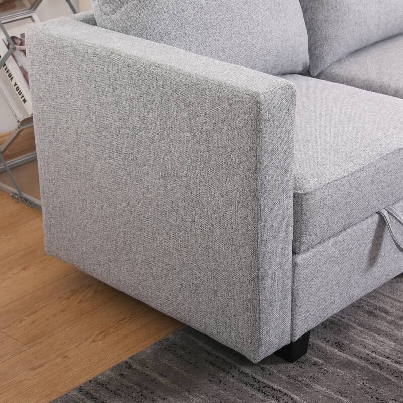 87" Burlap Modular L-Shaped 3-Seater Sectional Sofa with Convertible Chaise Ottoman and Built-in Storage