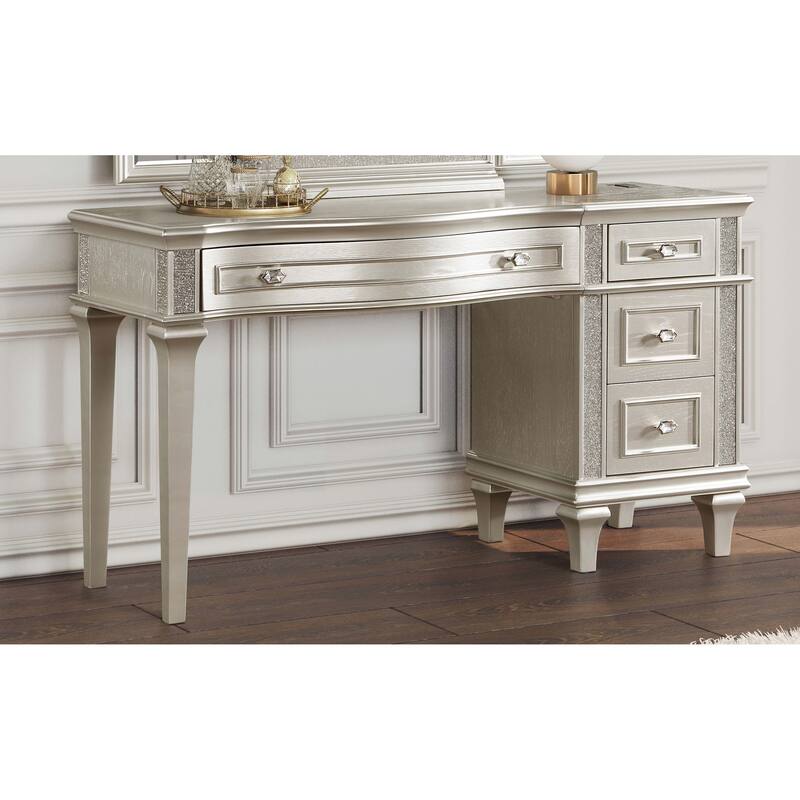 Evangeline 4-drawer Vanity Desk Makeup Table Silver Oak
