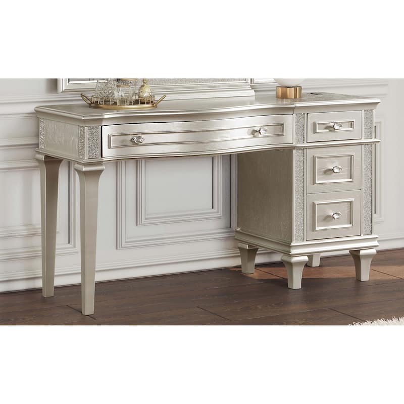 Evangeline 4-drawer Vanity Desk Makeup Table Silver Oak