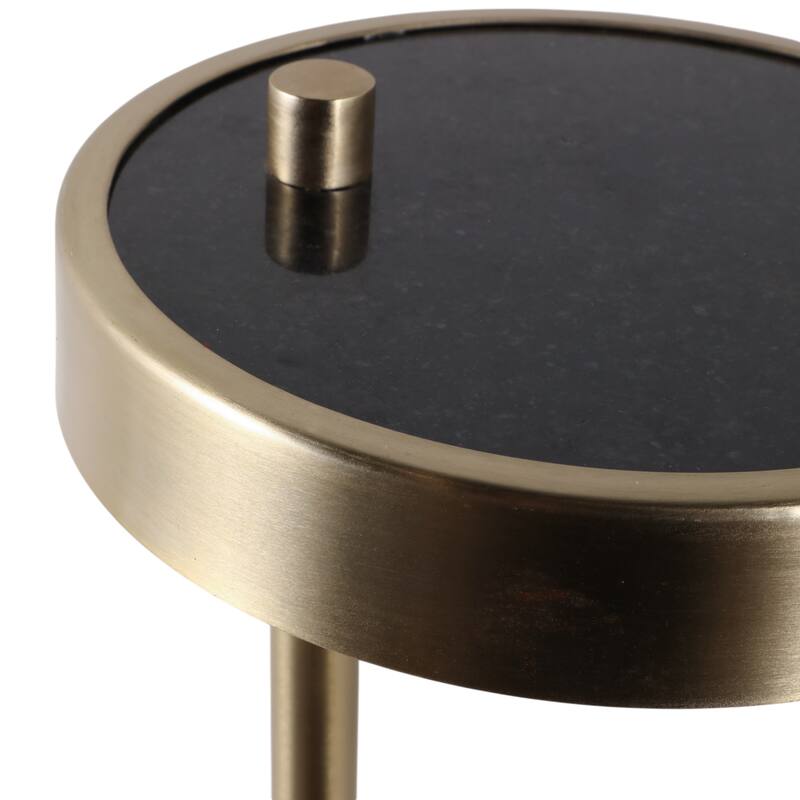 Stone Metal Side Table Modern Round Tray Top Sleek Frame - 23" Black - 23.25"