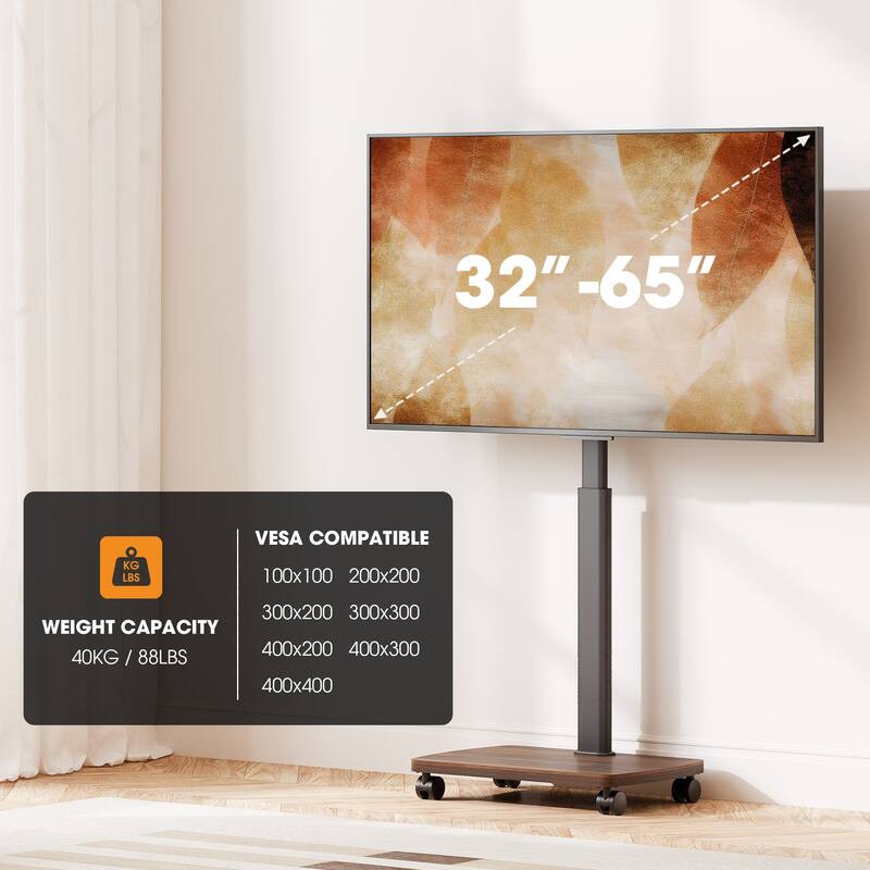 AOKCOS Modern Rolling TV Stand with Wheels for 32 to 65 inch TVs