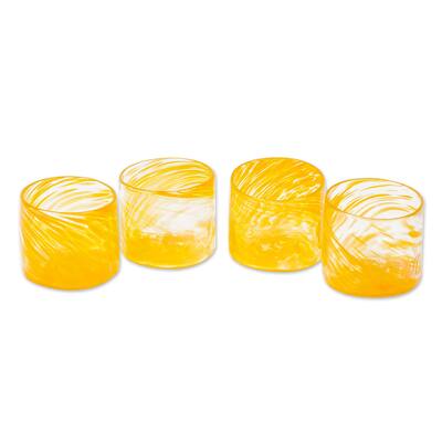 Novica Handmade Marigold Relaxation Blown Recycled Glass Juice Glasses (Set Of 4)
