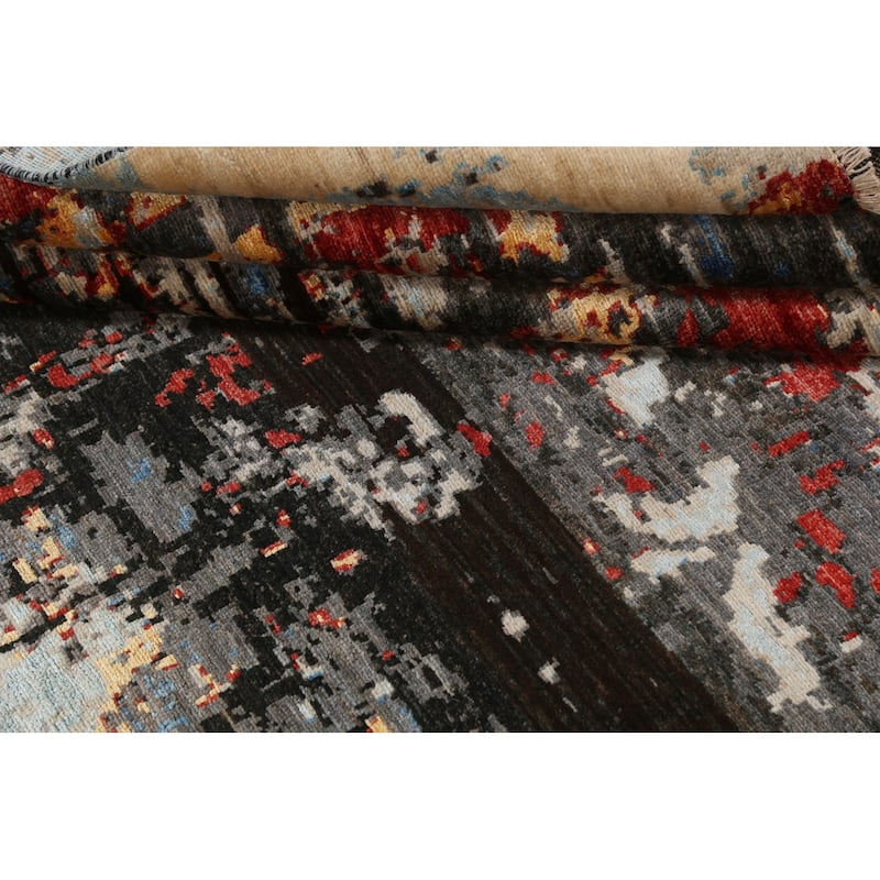 Vegetable Dye Wool/ Silk Modern Abstract Area Rug Hand-knotted Carpet - 6'6" x 9'8"