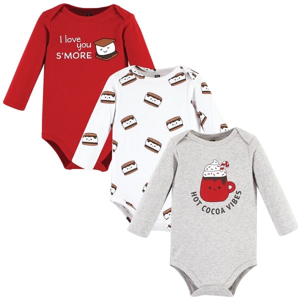slide 1 of 1, Hudson Baby Cotton Long-Sleeve Bodysuits, Hot Cocoa Vibes 0-3 Months - Hot Cocoa Vibes