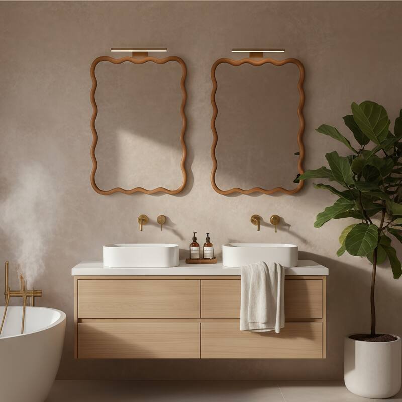 GDFStudio - Opaline Luxury Modern Wavy Rectangular Wall Decorative Mirror with Hand Sculpted Edge & Solid Wood Frame