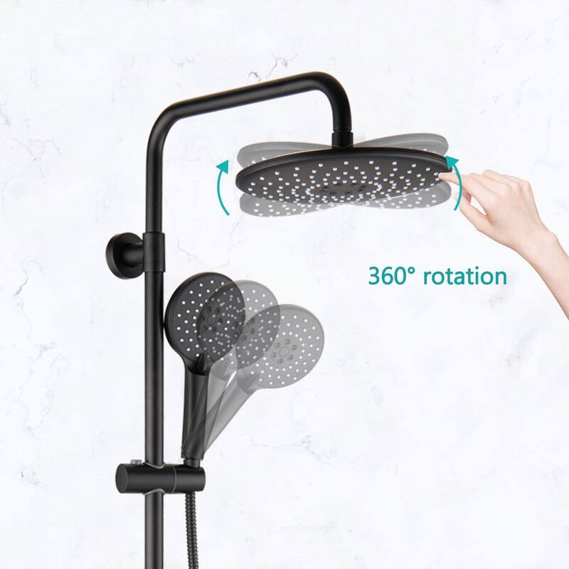 PROOX Matte Black Stainless Steel Wall Mount Dual Bathroom Shower Faucet Showerhead with Handheld Shower Valve Included