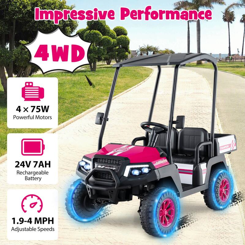 24V Kids Golf Cart 4WD Ride on Car w/ Sun Shade & Remote Control