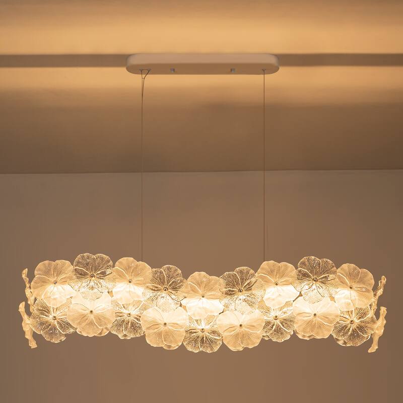 Linear LED Chandelier with Clear & Frosted Glass Petals Dimmable