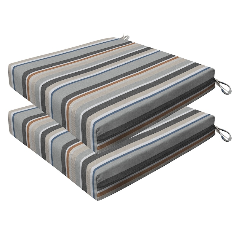Outdoor Premium Dining Seat Cushion (2-Pack) - 20" wide x 20" deep x 4" thick - Stripe Stone Beige