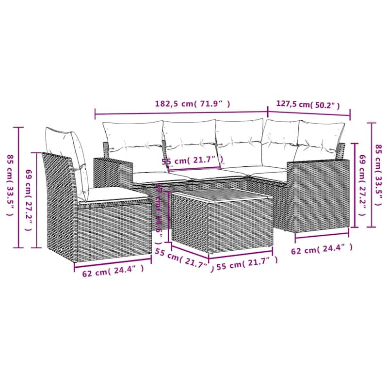 vidaXL Patio Sofa Set with Cushions Outdoor Furniture 6 Piece Poly Rattan