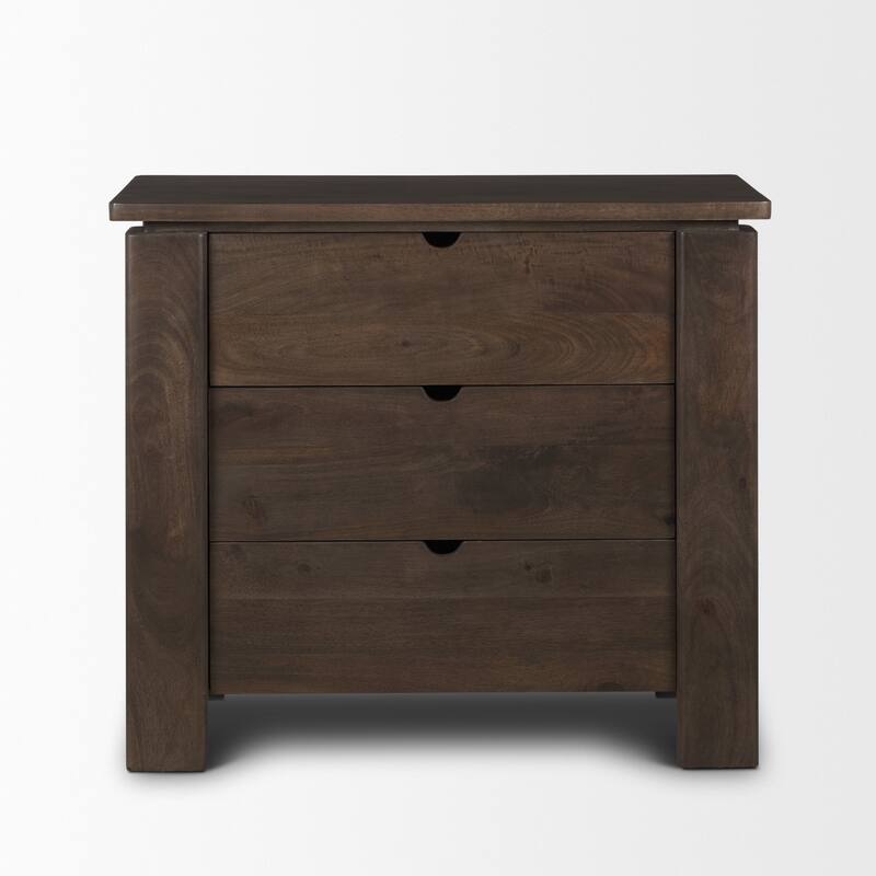 Wallen Solid Dark Brown Wood 3 Drawer Accent Cabinet