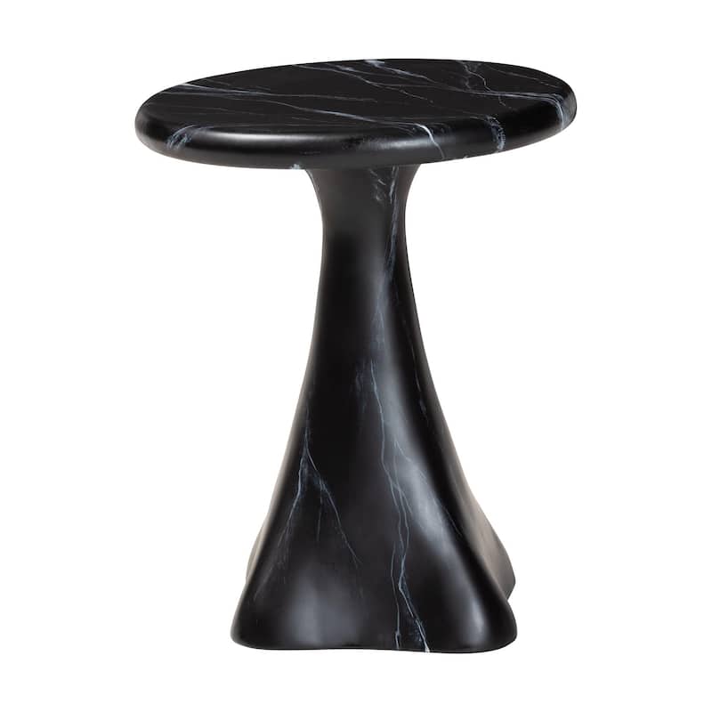Aponi Marbled Resin End Table - Sculptural Side Table with Round Top and Pedestal Base, Modern Contemporary Statement Furniture