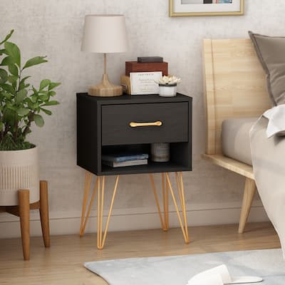 Kerrogee 1-Drawer Nightstand with Shelf - Metal Leg Bedside Table