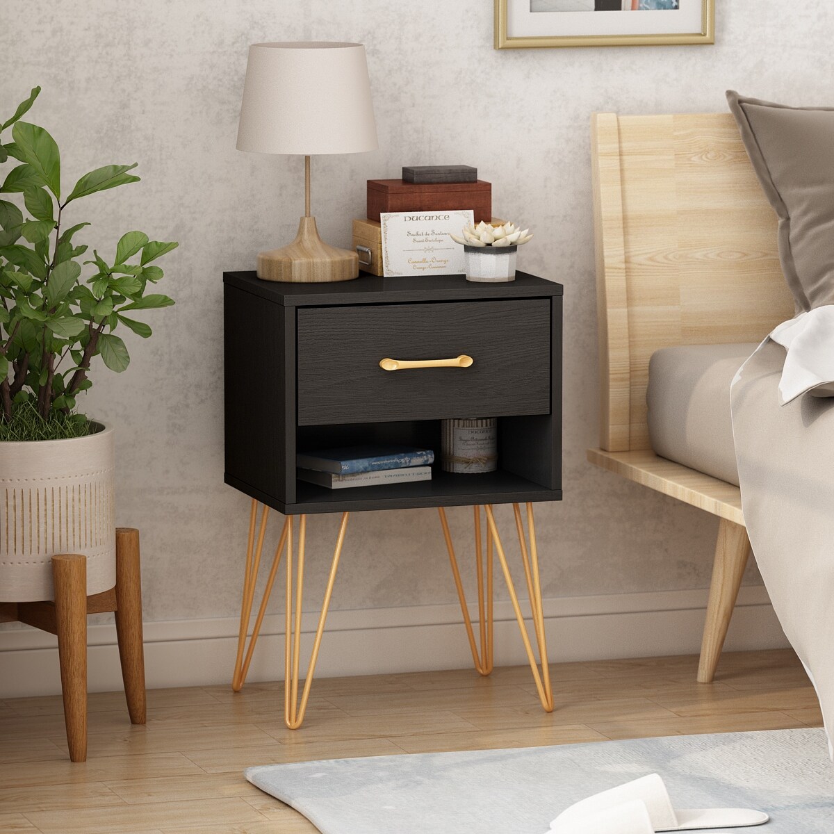 Wood nightstand with metal legs new arrivals