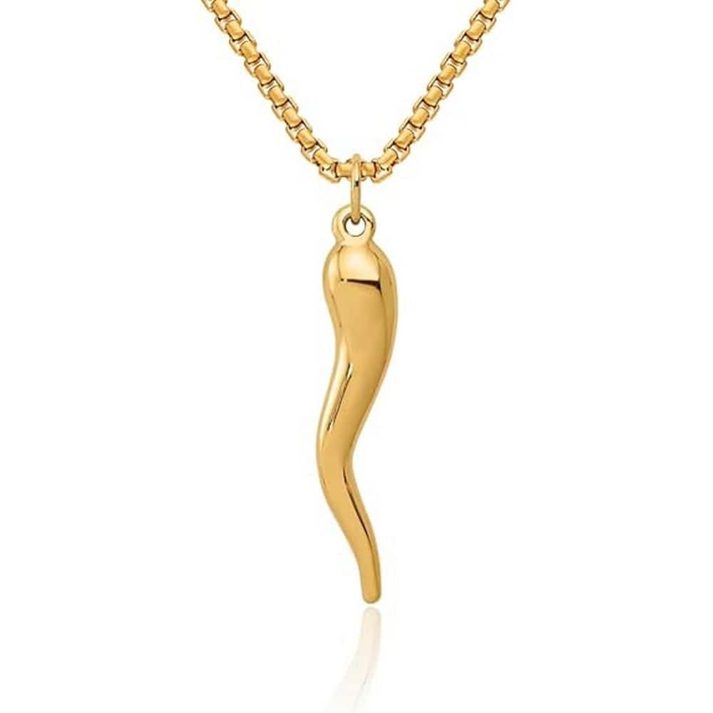 Curata 14k Yellow or White Gold 18" 29x5mm Italian Horn Cornicello Good Luck Necklace